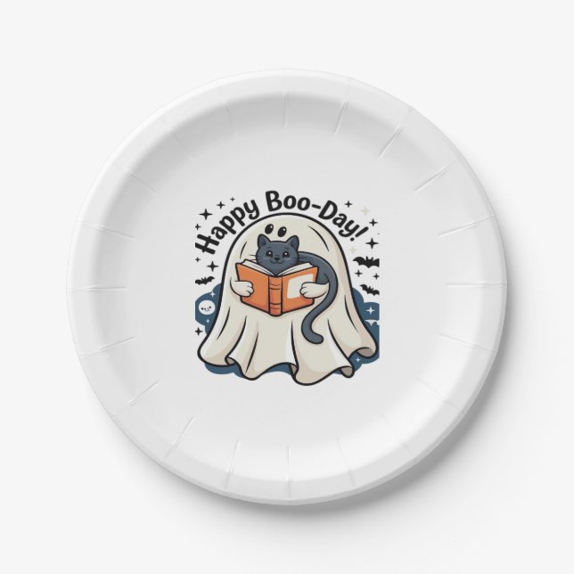 Happy Boo-Day Ghost Cat PNG - Spooky Niedlich Over Pappteller (Vorderseite)