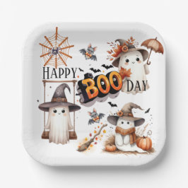 Happy BOO Day Niedlich Watercolor Ghost Fall Pappteller