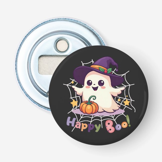 Happy Boo Niedlich Ghost Black Background Flaschenöffner (Vorderseite)