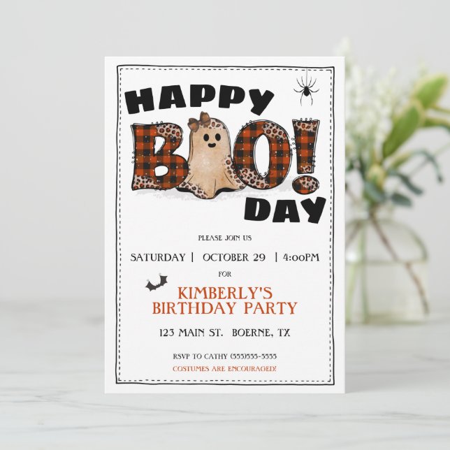 Happy BooDay Geburtstagsparty Einladung (Stehend Vorderseite)