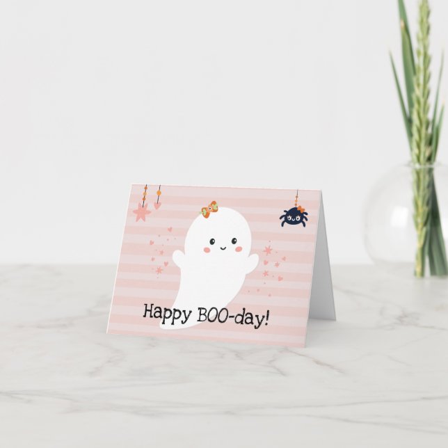 Happy BOOday Kawaii Ghost Pink Halloween Karte (Vorderseite)