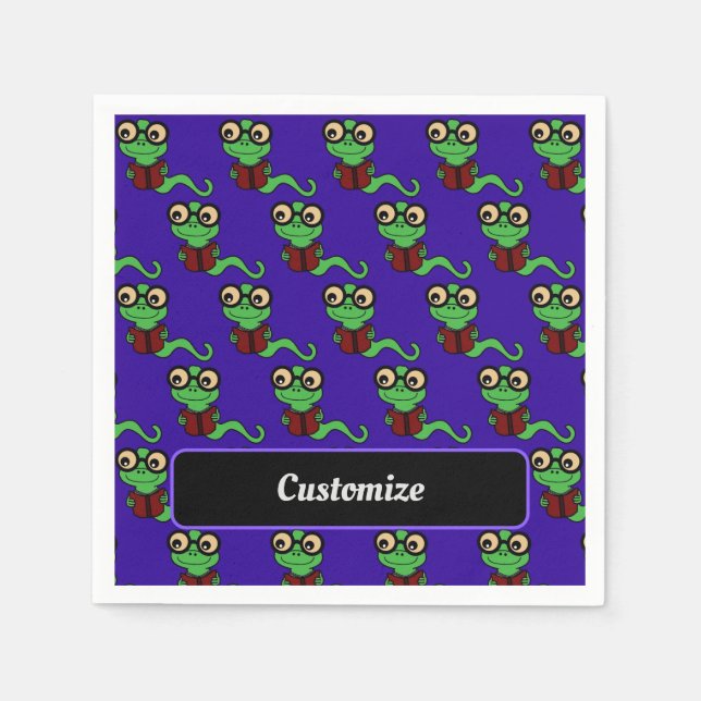 Happy Bookworm Lila Serviette (Vorderseite)