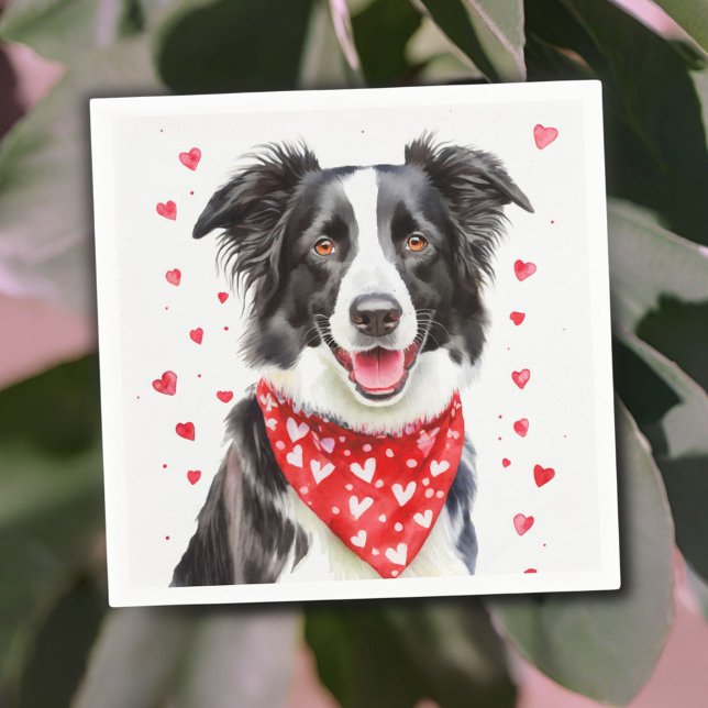 Happy Border Collie Red Heart Bandana Serviette (Von Creator hochgeladen)