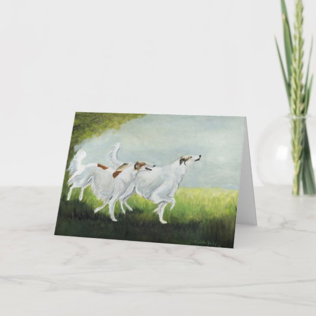 "Happy Borzois" Dog Art Reproduction Grußkarte Karte (Vorderseite)