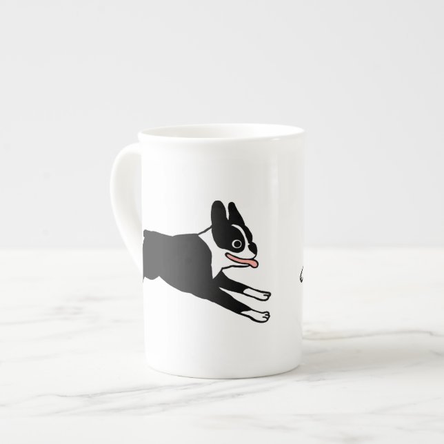 Happy Boston Terrier Running | Niedlicher Cartoon  Prozellantasse (Vorderseite Links)
