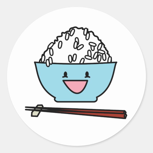 Happy Bowl of white rice chopsticks carbid Runder Aufkleber (Vorderseite)