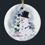 Happy Bowlidays Snowman Keramikornament<br><div class="desc">Der glückliche Bowlidays Snowman ist einfach zu kühn niedlich und wird von allen Bowlern geliebt. Dieses Design wird ein Hit in der Bowling-Gasse. Vollständig anpassbar, um mit Ihren Fotos und Text, wenn Sie möchten, zu personalisieren.</div>