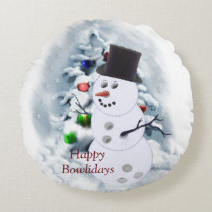 Happy Bowlidays Snowman Rundes Kissen