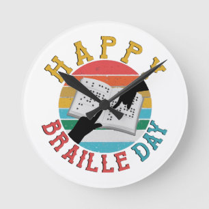 Happy Braille Day Runde Wanduhr