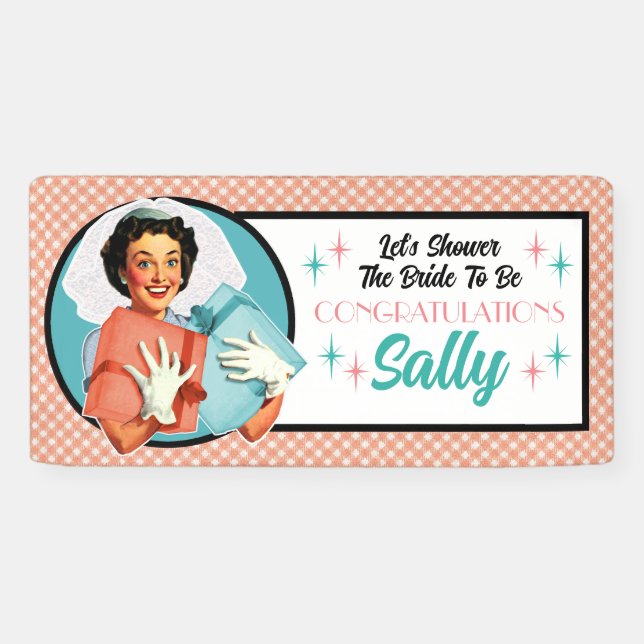 Happy Bride Retro Brautparty Party Banner (Horizontal)