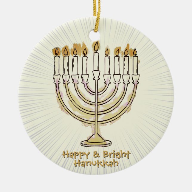 Happy & Bright Hanukkah Lovely Keramik Ornament (Vorne)