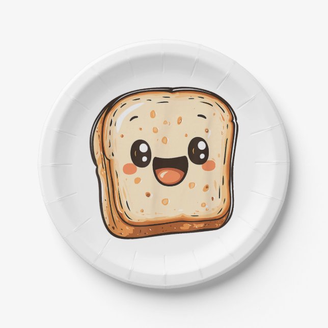 Happy Broad Slice Cartoon lächelnd Toast Pappteller (Vorderseite)