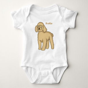 Happy Brown Poodle Cartoon Illustration Baby Strampler