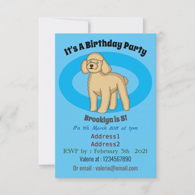Happy Brown Poodle Cartoon Illustration Einladung (Vorderseite)