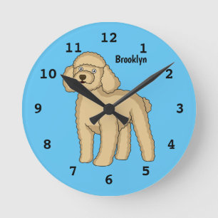 Happy Brown Poodle Cartoon Illustration Runde Wanduhr