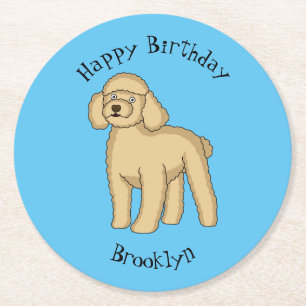 Happy Brown Poodle Cartoon Illustration Runder Pappuntersetzer