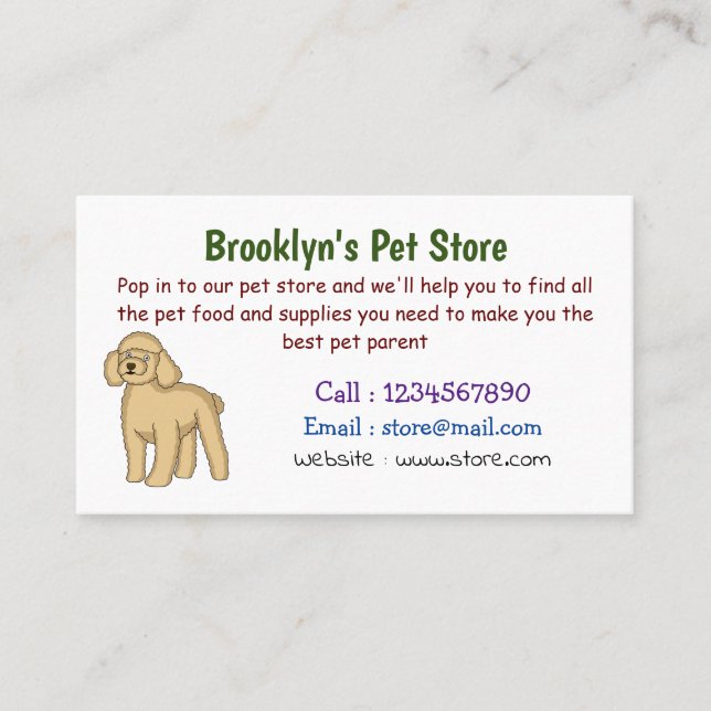 Happy Brown Poodle Cartoon Illustration Visitenkarte (Vorderseite)