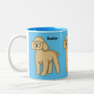 Happy Brown Poodle Cartoon Illustration Zweifarbige Tasse