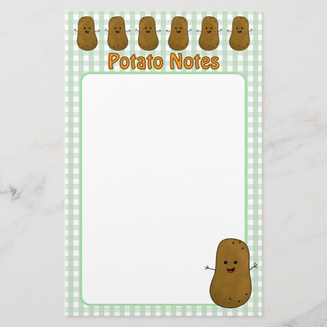 Happy Brown Potato Green Gingham Briefpapier (Vorderseite)