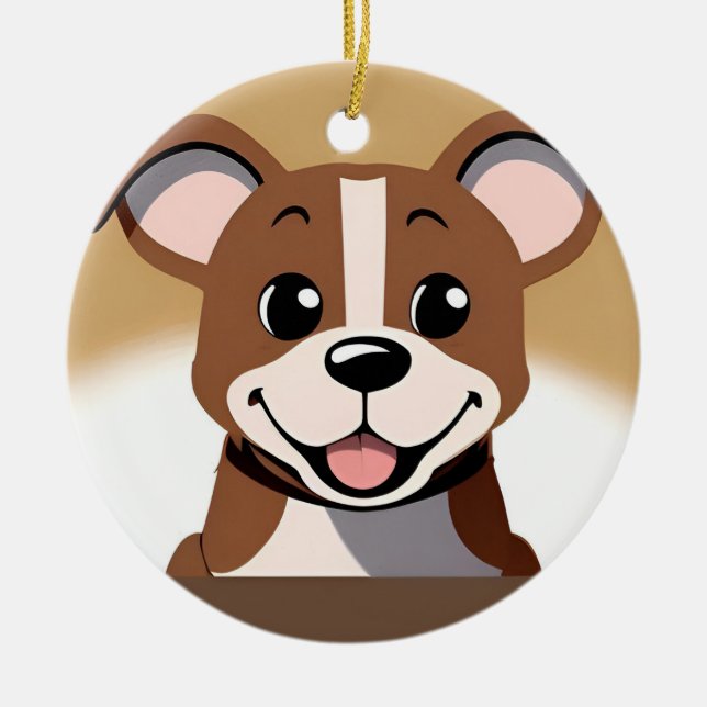 Happy Brown Puppy Dog Lächeln hell Keramik Ornament (Vorne)