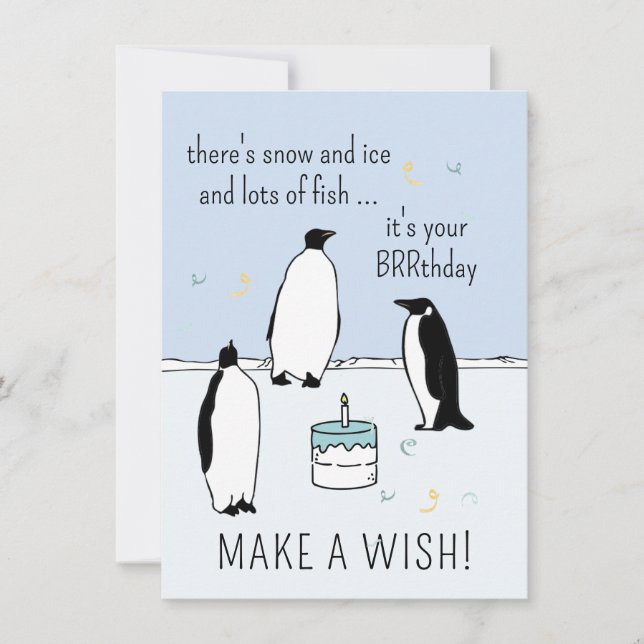 Happy BRRthday Penguin Geburtstagskuchen Wünschen Karte (Vorderseite)