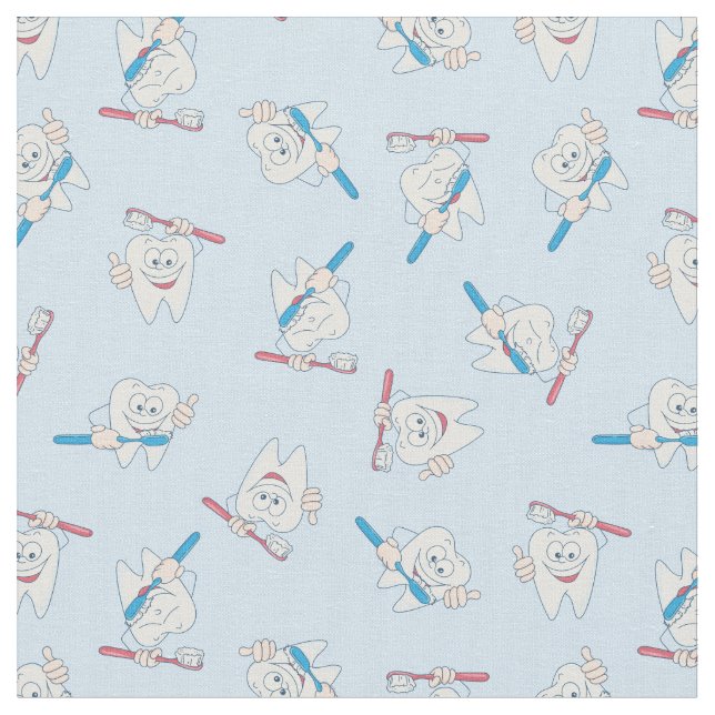 Happy Brushing Teeth Pattern Stoff (Nahaufnahme)