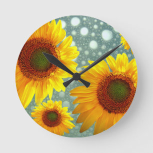 Happy Bubbly Sunflowers Runde Wanduhr