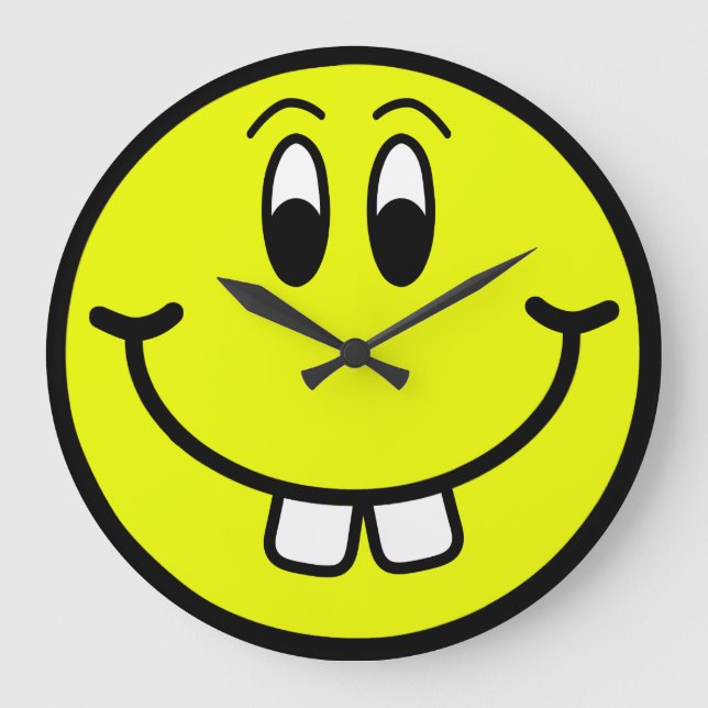 Happy Buck Tooth Smiling Face Wall Clock Große Wanduhr (Vorderseite)