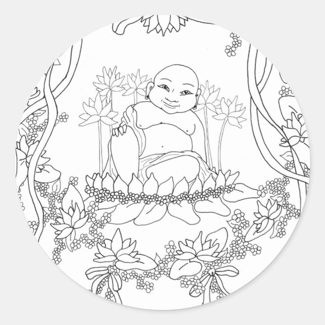 Happy Buddha mit Lotus Runder Aufkleber (Vorderseite)