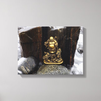 Happy Buddha unter den abstürzenden Wellen Leinwanddruck