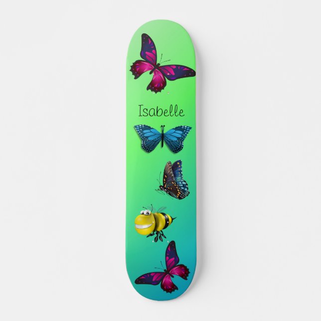Happy Bumblebee mit schönen Schmetterlingen Skateboard (Vorne)