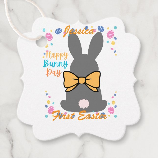 Happy bunny day personalized first easter geschenkanhänger (Vorderseite)