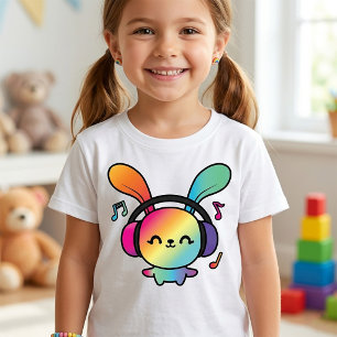 Happy Bunny mit Kopfhörern, die Musik hören. T-Shirt