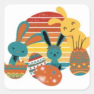 Happy Bunny, Ostereier, Niedlich Quadratischer Aufkleber