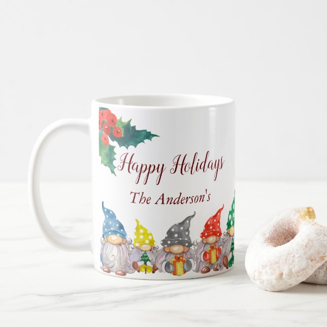 Happy bunt gnomes elegante Drehbuch Urlaub Kaffeetasse (Mit Donut)