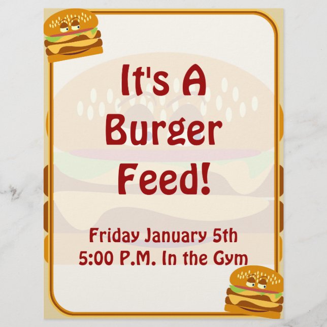 Happy Burger Niedlich Fast Food Fun Cartoon Art Flyer (Vorne)