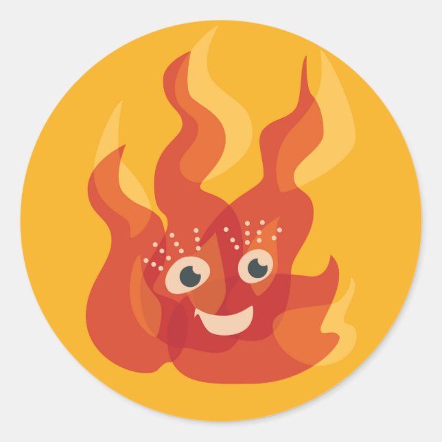 Happy Burning Fire Flame-Charakter Runder Aufkleber (Vorderseite)