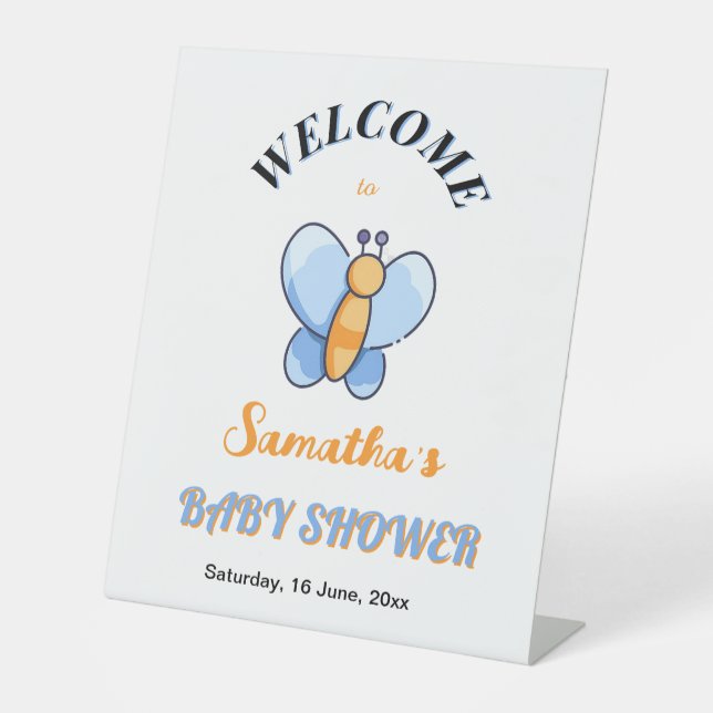 Happy Butterfly BabyShower Pedestal Schild (Vorderseite)