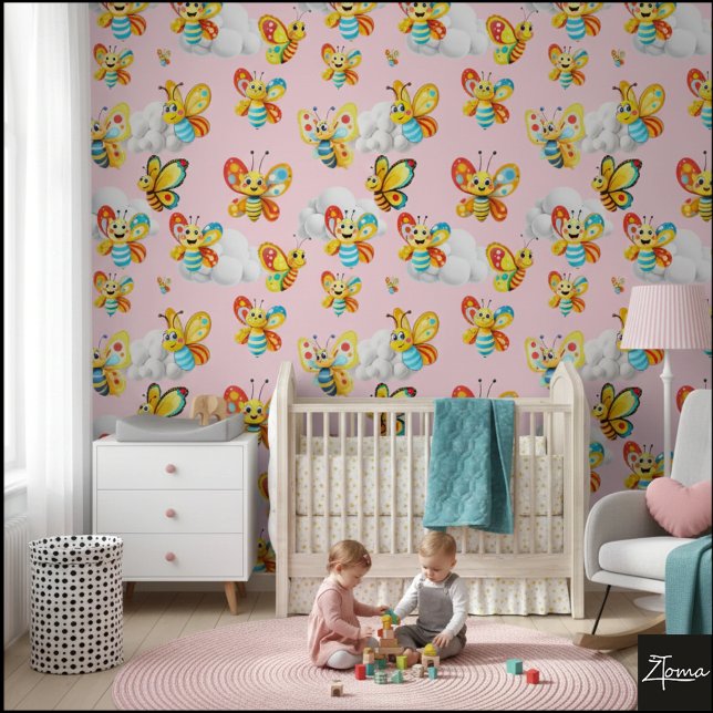 Happy Butterfly Cloud Sky Pattern - rosa Tapete (Von Creator hochgeladen)