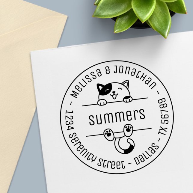 Happy Calico Cat Couple Familienadresse Permastempel (Von Creator hochgeladen)