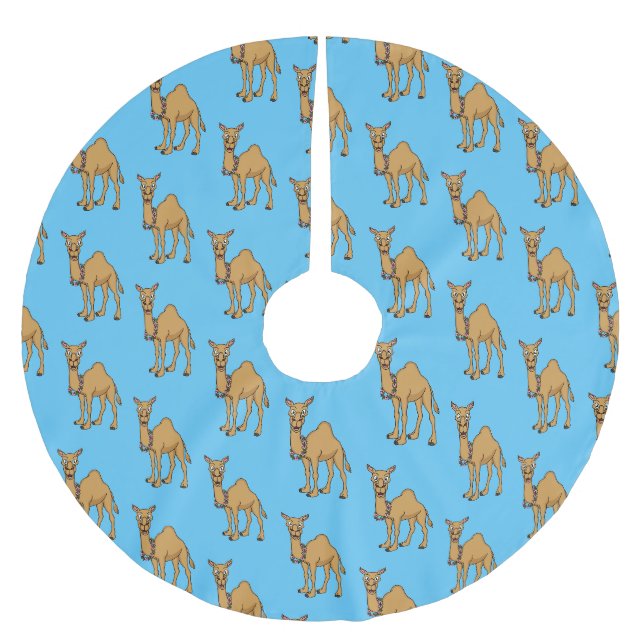 Happy Camel Cartoon Illustration Polyester Weihnachtsbaumdecke (Vorderseite)