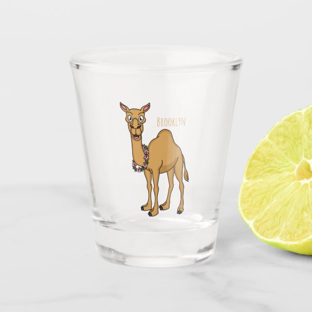 Happy Camel Cartoon Illustration Schnapsglas (Vorderseite)