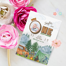 Happy Camper 1er Anniversaire Invitation (Garçon,