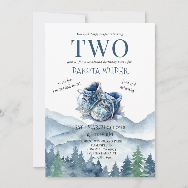 Happy Camper 2. Geburtstag Campingplatz Party Einladung (Vorderseite)