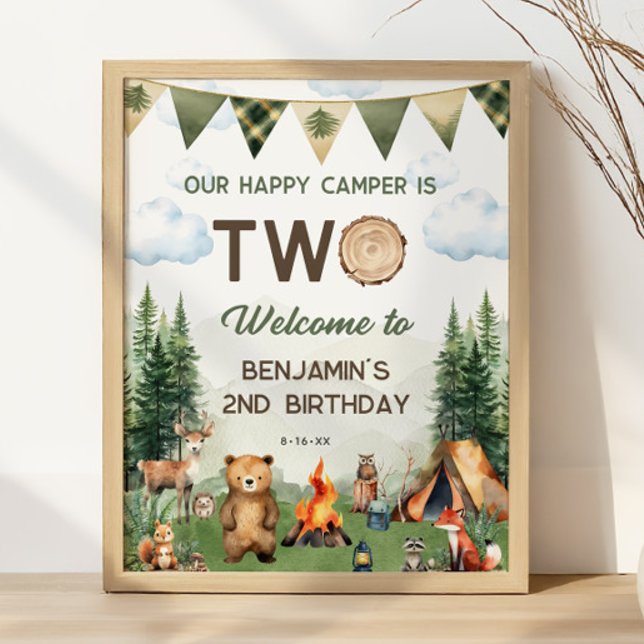 Happy Camper 2nd Birthday Affiche de bienvenue Pos (Happy Camper 2nd Birthday Welcome Sign Poster
)