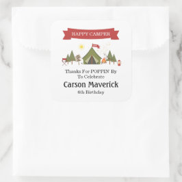 Happy Camper Adventure Birthday Quadratischer Aufkleber