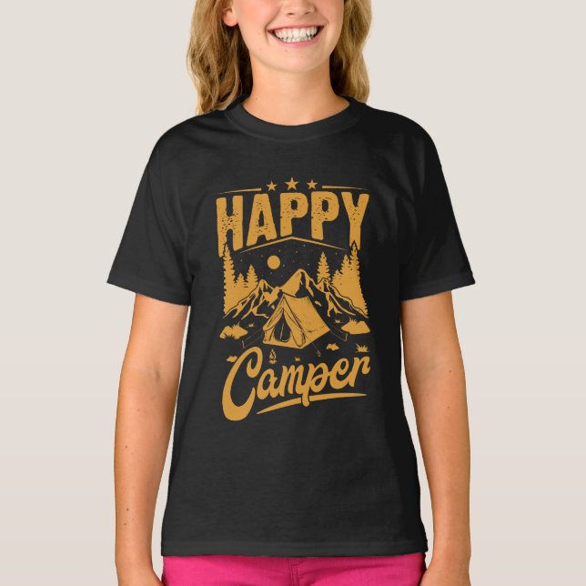 Happy Camper Adventure für Outdoor-Enthusiasten T-Shirt (Vorderseite)