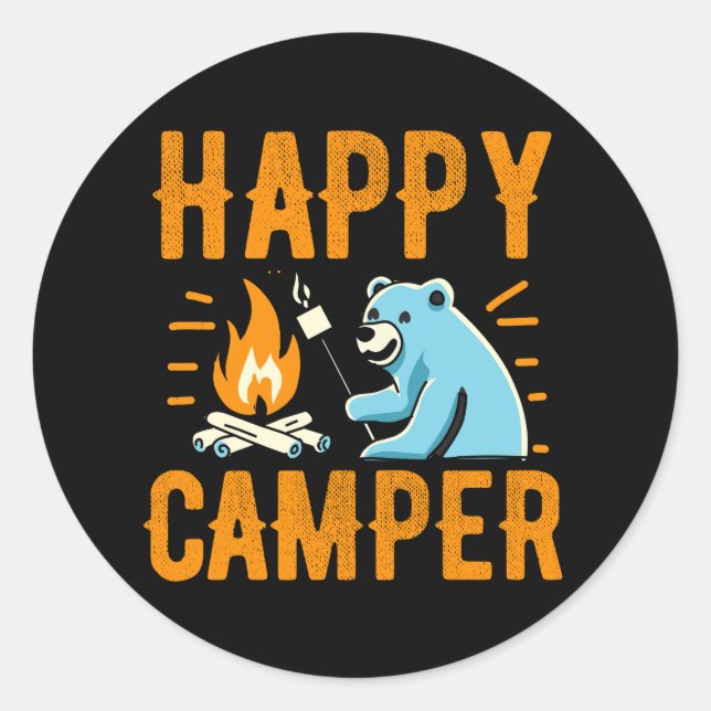Happy Camper Bär - Urlaub Campi Runder Aufkleber (Vorderseite)