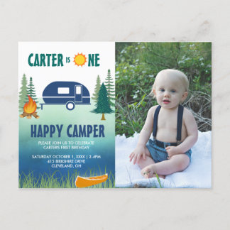 Happy Camper Boys Einladung zum ersten Geburtstag Postkarte