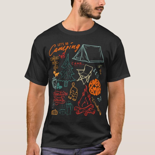Happy Camper Camping Collage Outdoorsy Girls Natur T-Shirt (Vorderseite)
